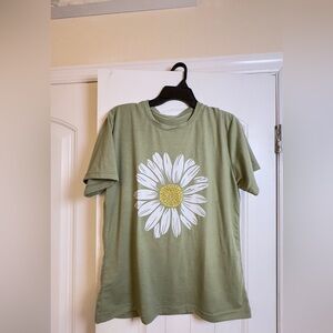 Green T-Shirt with Daisy Print